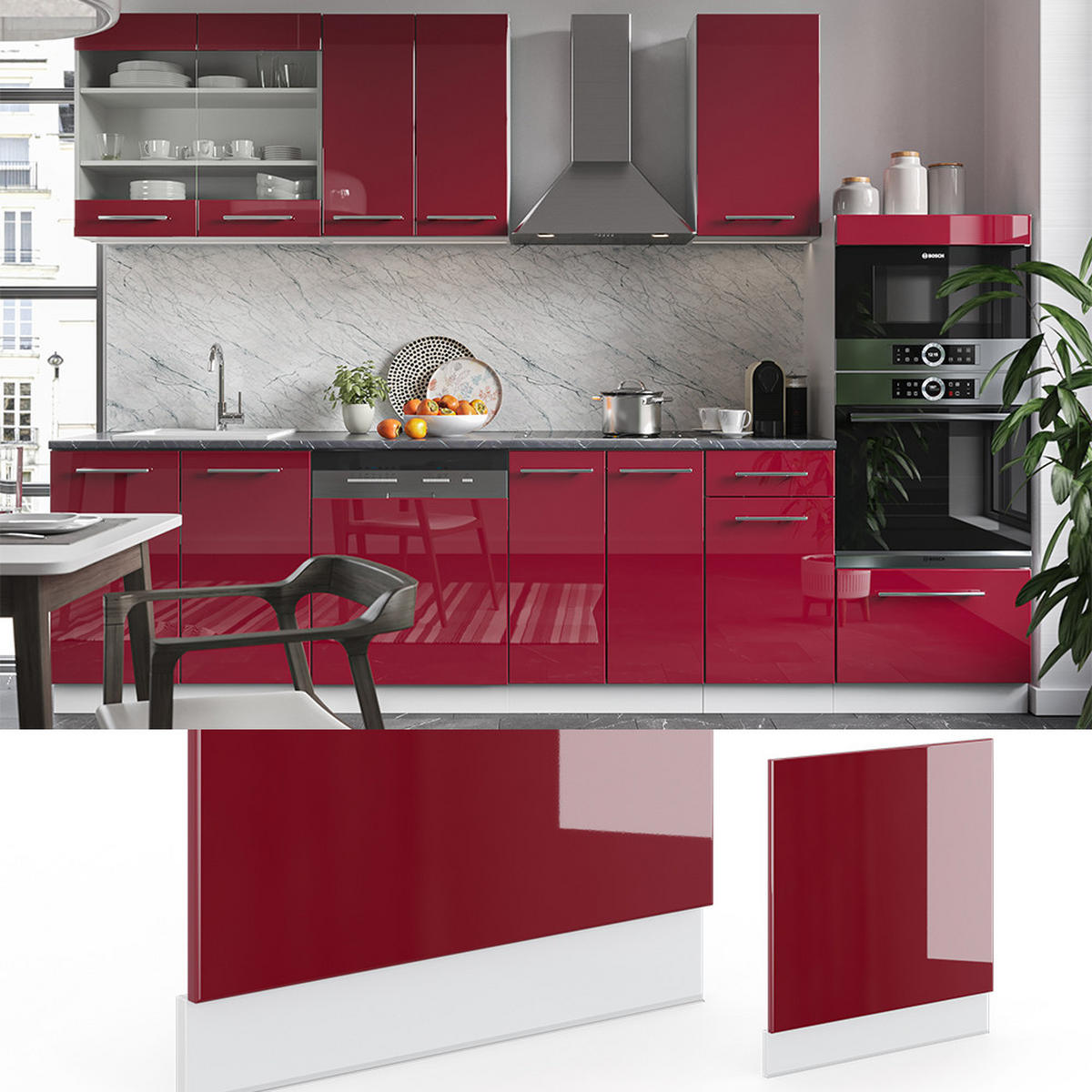 FRONTBLENDE Fame-Line Bordeaux Hochglanz 60 cm ohne AP - Bordeaux/Weiß, Holzwerkstoff (60/67.4/1.6cm) - Vicco