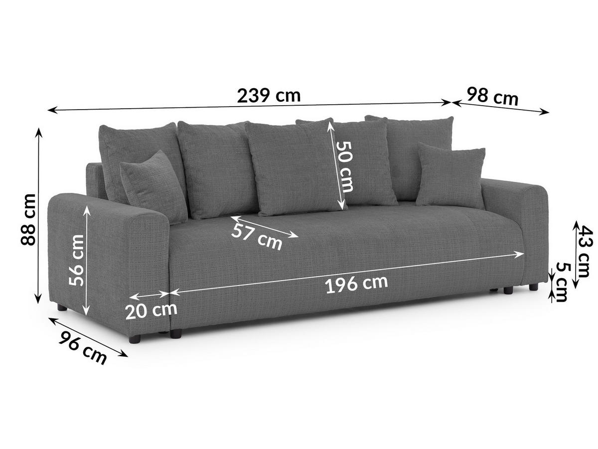 SCHLAFSOFA Calma mit Bettkasten im Bumpy-Design aus weichem Grau Chenille-Stoff - Schwarz/Grau, Holz/Kunststoff (239/88/98cm) - S-Style Möbel