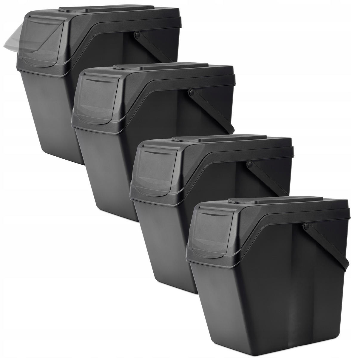 ABFALLBEHÄLTER 4x25 L, schwarz - Schwarz, Kunststoff (22/38cm) - KADAX
