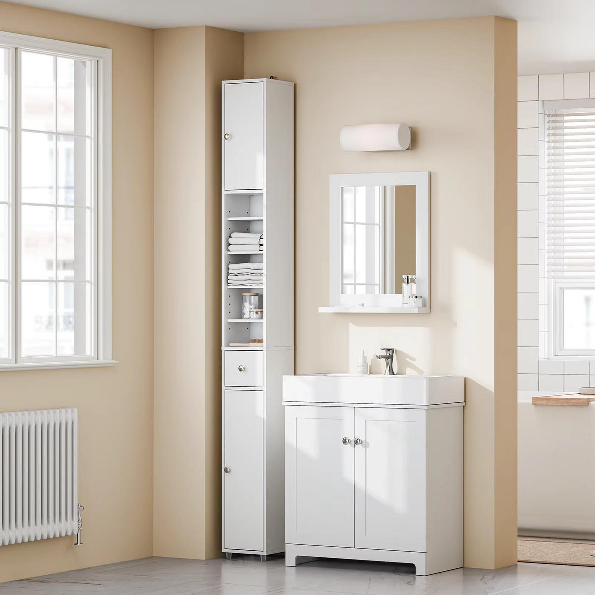 HOCHSCHRANK 20/180/20 cm 5 Fächer Türen Schublade Badezimmer - Weiß, Holz (20/180/20cm) - Coonoor