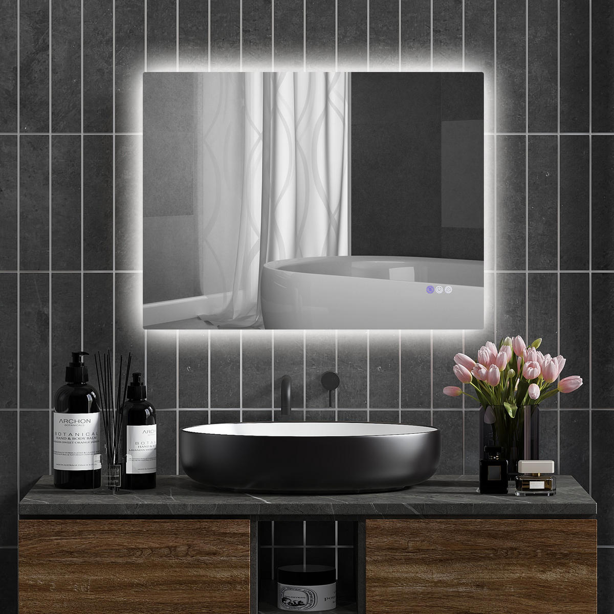 BADEZIMMERSPIEGEL Antibeschlag-Badezimmerspiegel mit einstellbarer Helligkeit und Farbe, 80 x 60 x 4 cm - Transparent, Glas (4/60/80cm) - Vallsero
