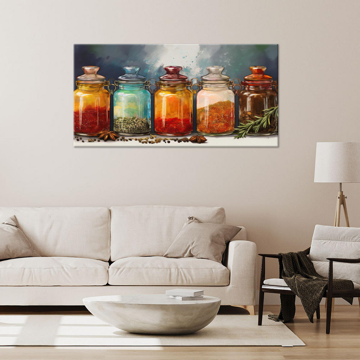 LEINWANDBILD Gewürze und Kräuter in Flaschen - Multicolor, Textil (100/50cm) - Feeby