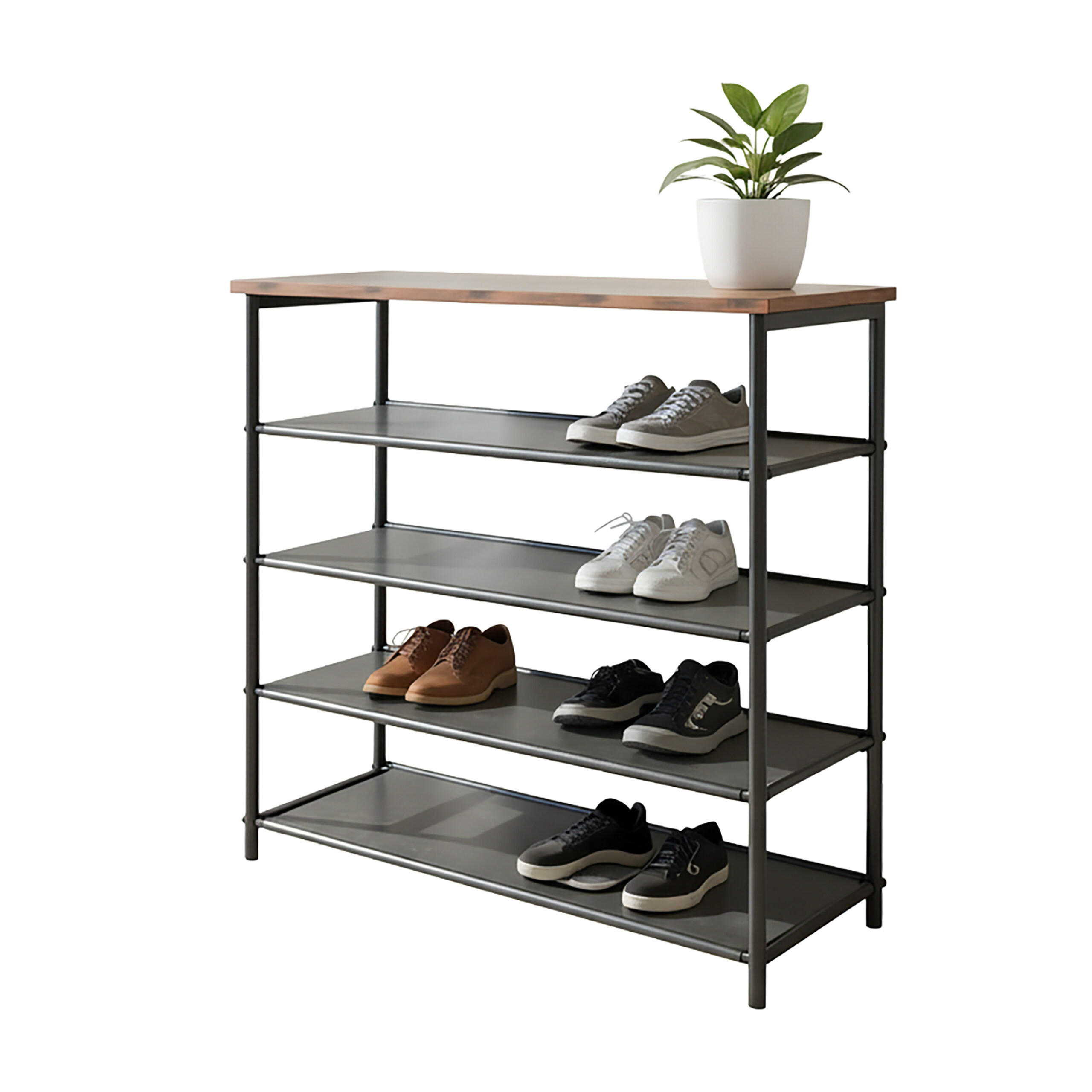 Relaxdays REGÁL černý hnědý kov s odkládací deskou 75 cm