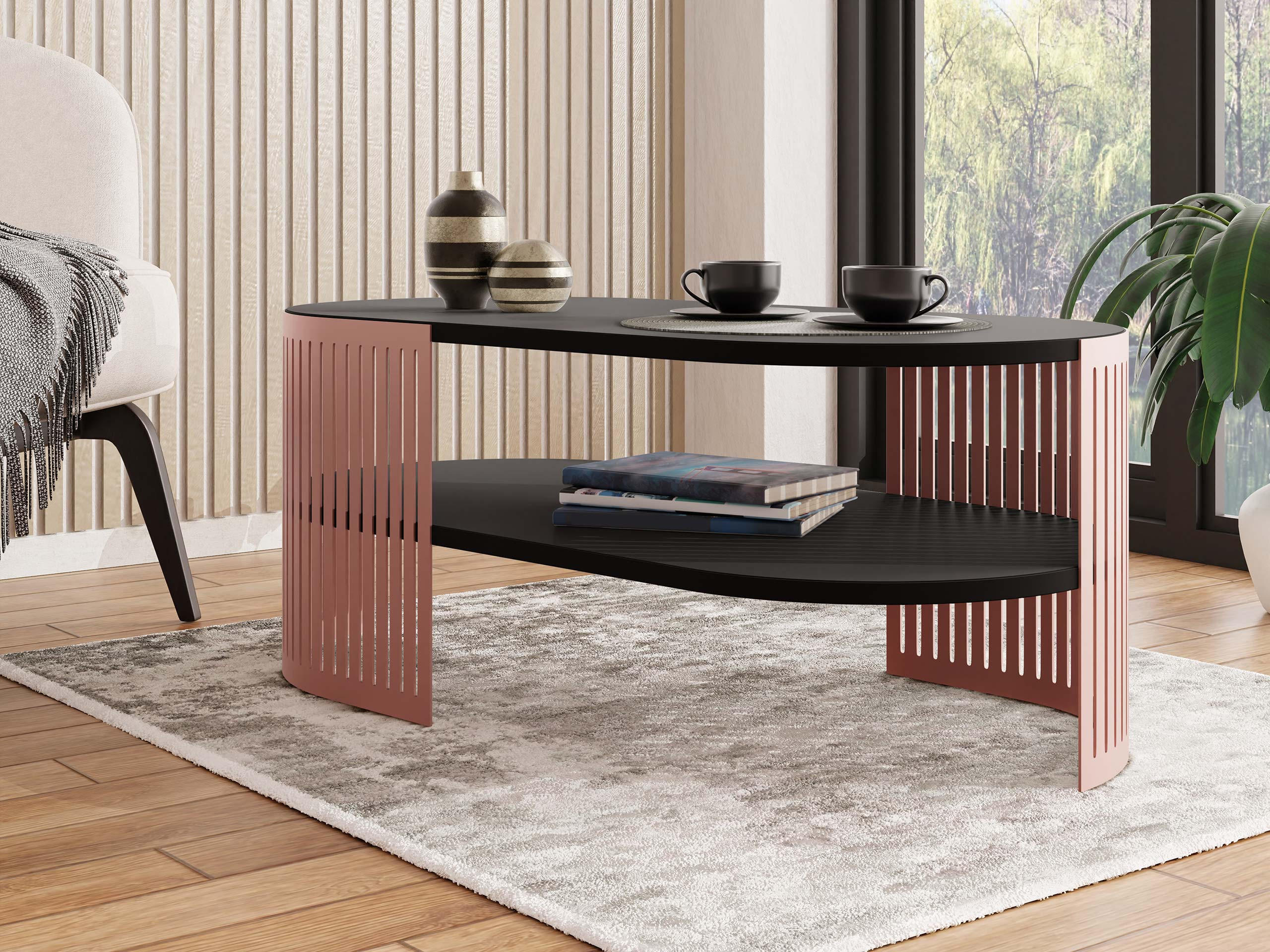 COUCHSITCH Fikoli Oval Ember II - Messingfarben/Schwarz, Holzwerkstoff/Metall (100/50/40cm) - MIRJAN24