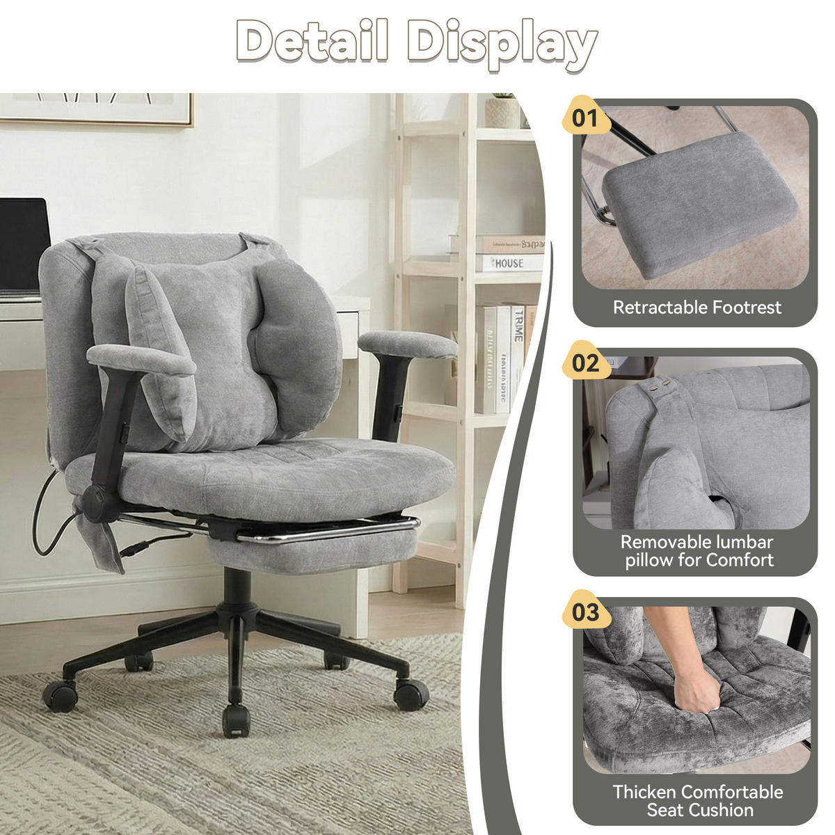 DREHSTUHL DE-40923 mit Fußstütze und Lendenluftkissen Grau - Grau, Metall (80/86/55cm) - ComfortXL