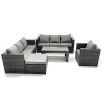 GARTENMÖBEL-SET COUCHTISCH SESSEL SOFA mit HOCKER Polyrattan Dunkelgrau Gemischt 8-Sitzer - Dunkelgrau/Grau, Glas/Kunststoff - Fimous