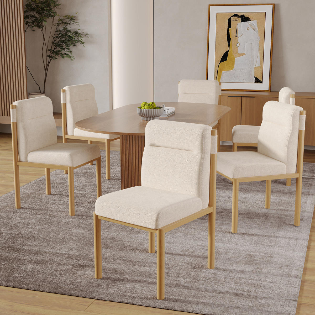 ESSZIMMERSTUHL 2er-Set Sherpa Beige Gestell in Eichenholz-Optik - Beige, Holz (52/80.5/46cm) - Meubliv