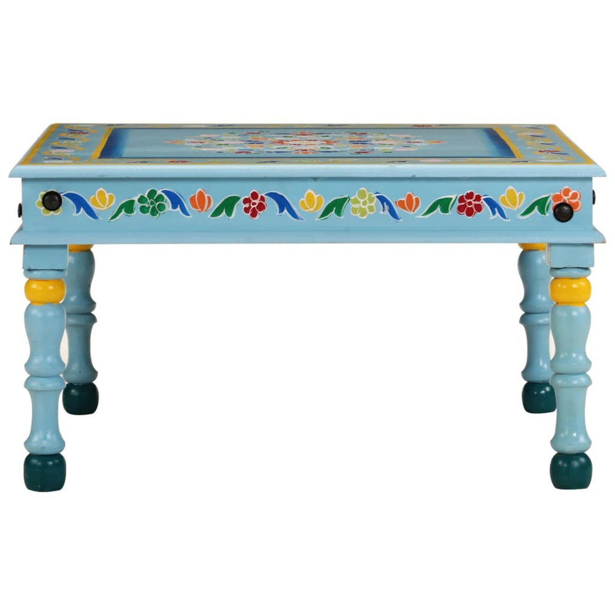 COUCHTISCH Türkis Handbemalt Massivholz Mango - Türkis, Holzwerkstoff (54/54/30cm) - furnicato