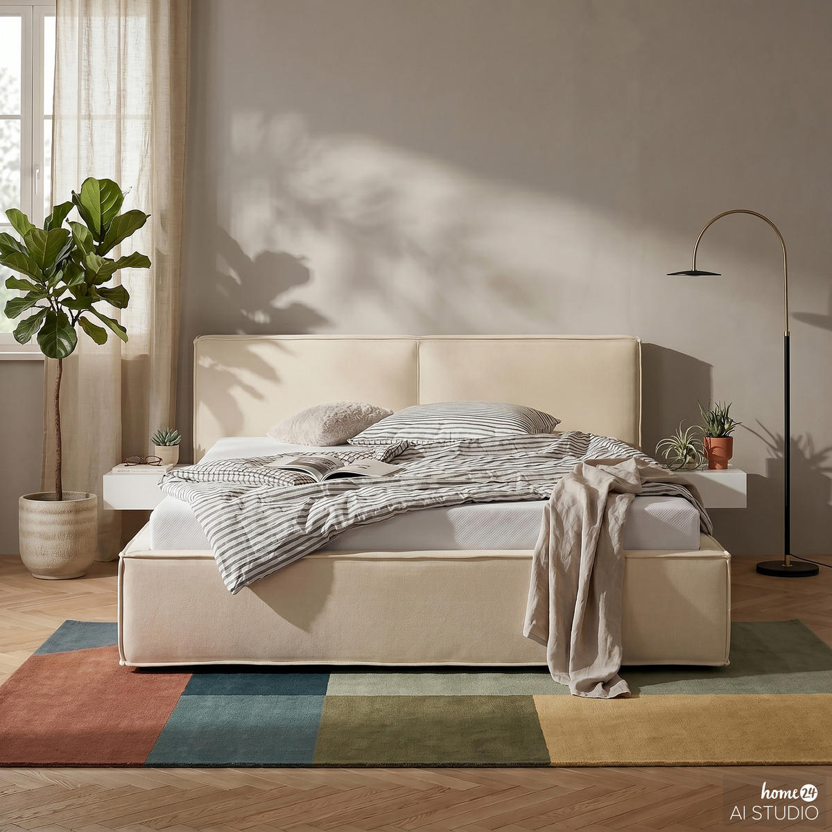 POLSTERBETT - Creme, Textil (180/200cm) - home24