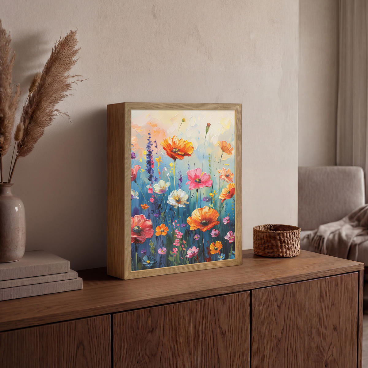 NÁSTĚNNÁ LAMPA S AKUMULÁTOREM Květiny - Příroda - Akvarel - Umění 30x40 cm - různobarevná, kompozitní dřevo (30/40/8cm) - OnlyWow