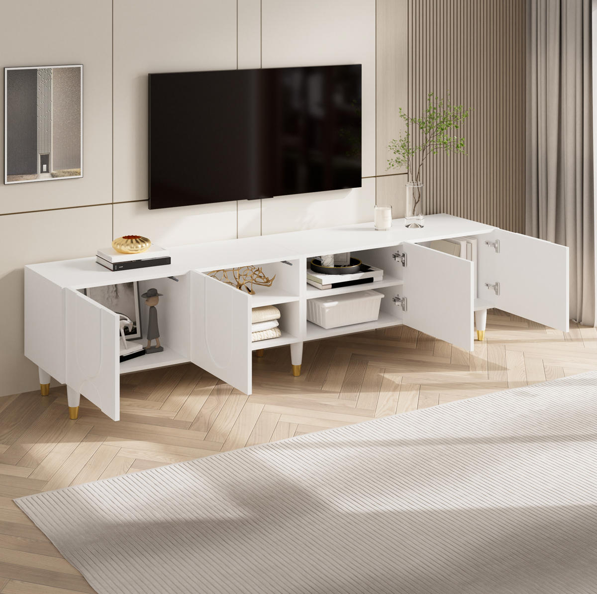 TV-SCHRANK mit 4 Türen 180 x 40 x 50 cm Weiß - Weiß, Holzwerkstoff (40/50/180cm) - Beauniv