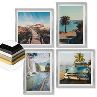 WANDBILDER 4er Set - 50x50 cm & 40x60 cm Silberner Rahmen - Urlaub Palmen Wasserfall - Silberfarben, Kunststoff (50/50cm) - ArtPrintCave
