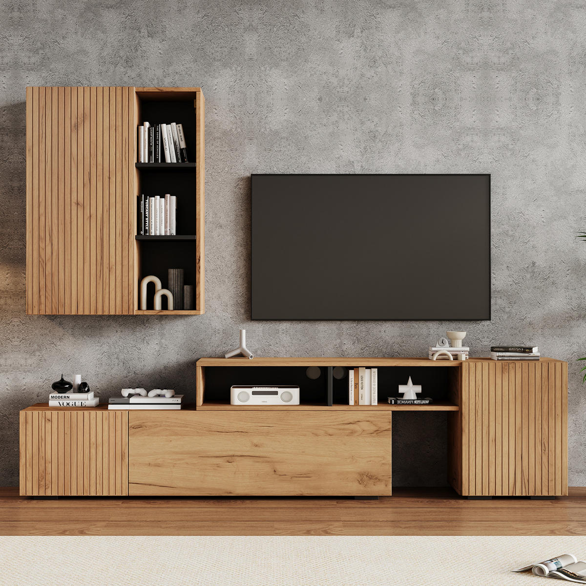 TV-WOHNWAND längenverstellbar 174-265 cm Holzfarbe/Schwarz 2-tlg. - Braun, Holzwerkstoff (35/122/173.5cm) - Beauniv