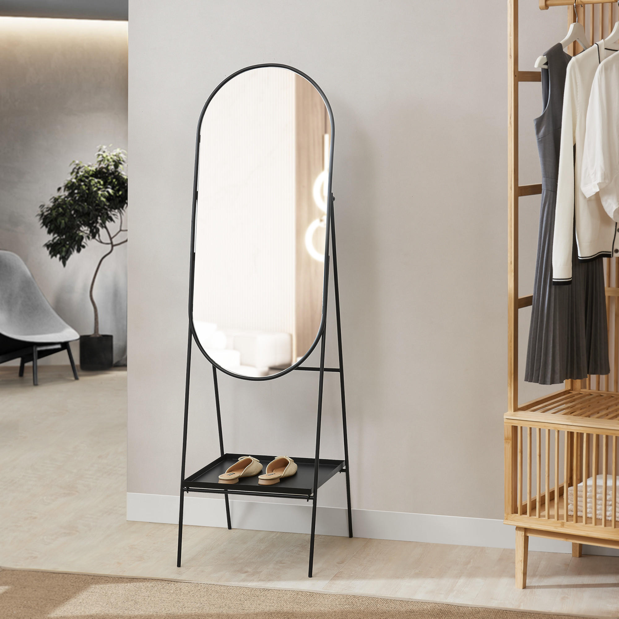 STANDSPIEGEL Perano - Schwarz, Glas/Metall (42/160/98cm) - [en.casa]
