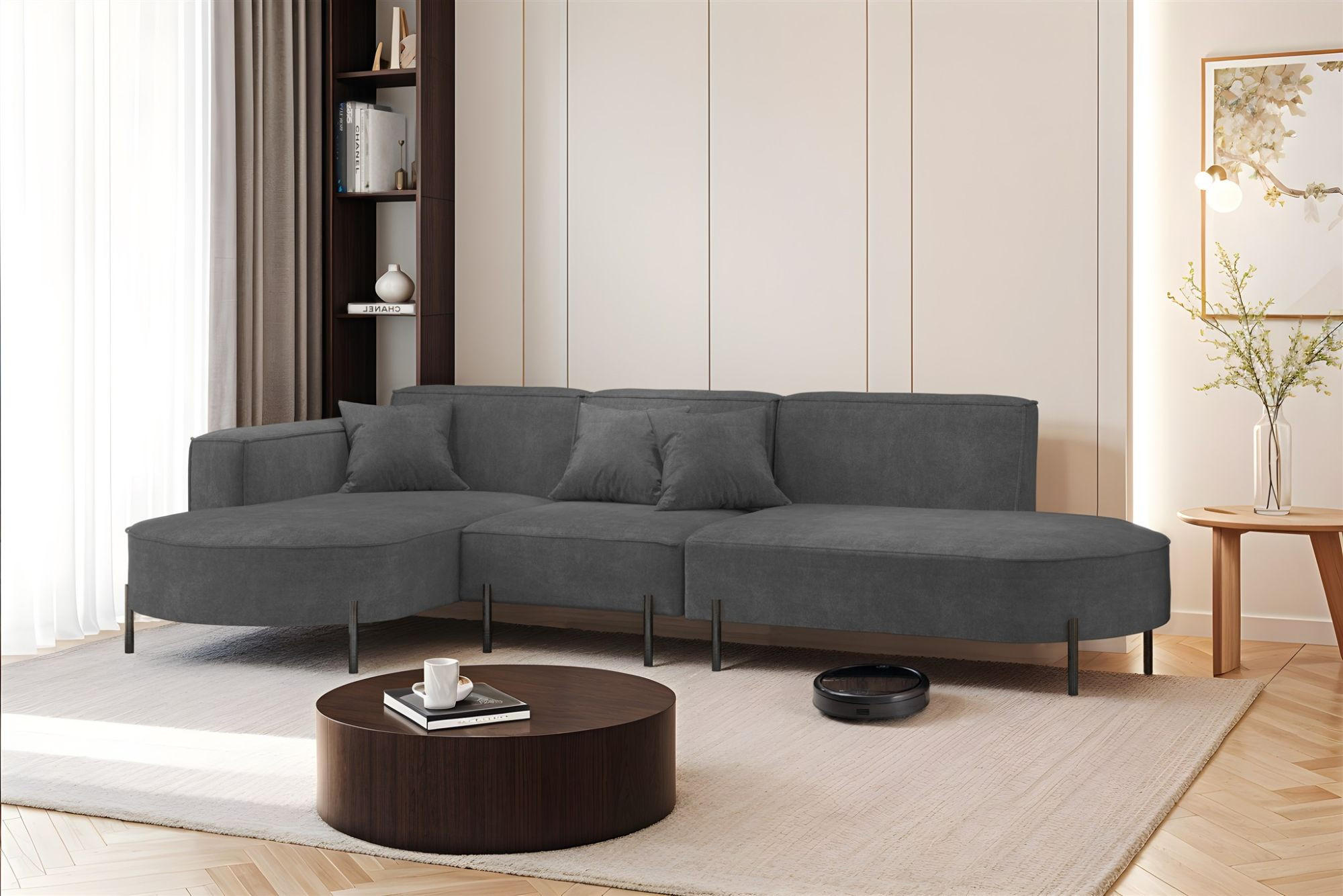 ECKSOFA Valencia - Anthrazit, Holzwerkstoff/Textil (321/165cm) - Fun Möbel