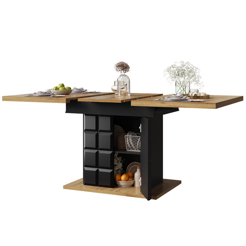 Modfu JÍDELNÍ stůl 140x80x75 cm černá/přírodní z MDF s výsuvnou deskou a úložným prostorem
