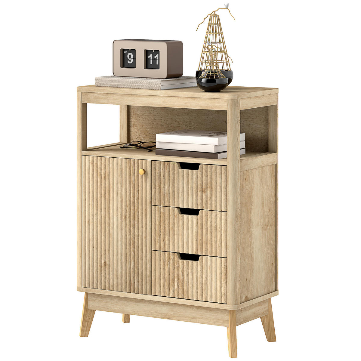 SIDEBOARD DE-11146 Mit offenem Fach & verstellbarem Boden Naturholz - Naturfarben, Holzwerkstoff (60/81/30cm) - ComfortXL