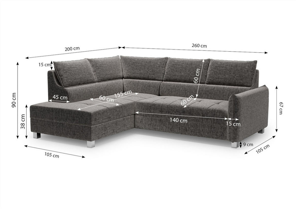 ECKSOFA Marno - Taupe, Holzwerkstoff/Textil (260/200cm) - Fun Möbel