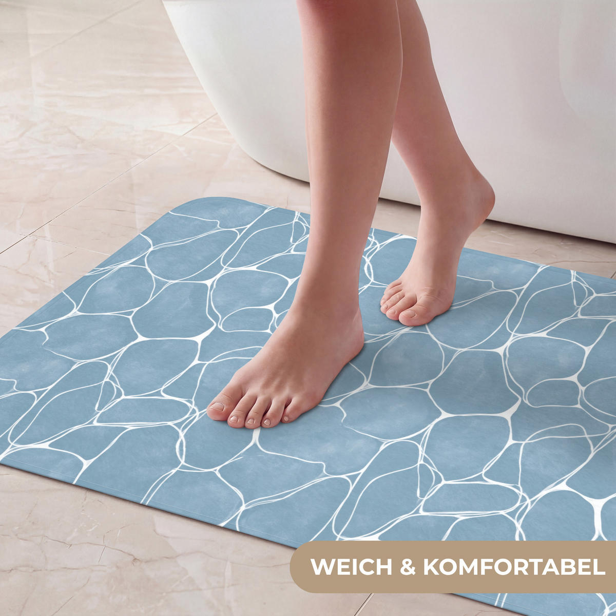 BADEMATTE Organisch - Muster - Blau 80x50 cm - Hellblau, Kunststoff/Textil (80/50cm)