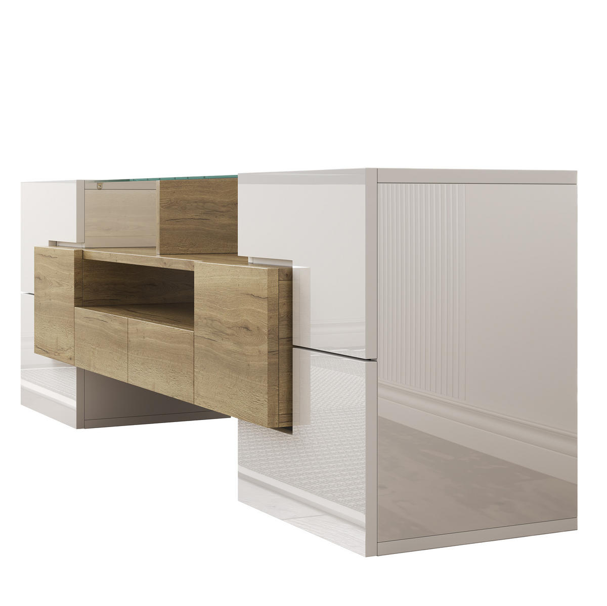 TV-SCHRANK 180/40/45 cm weiß mit einzigartigem Muster und Kabelmanagement geeignet für Fernseher bis 80 Zoll - Weiß, Holzwerkstoff (145/51/30cm) - OKWISH