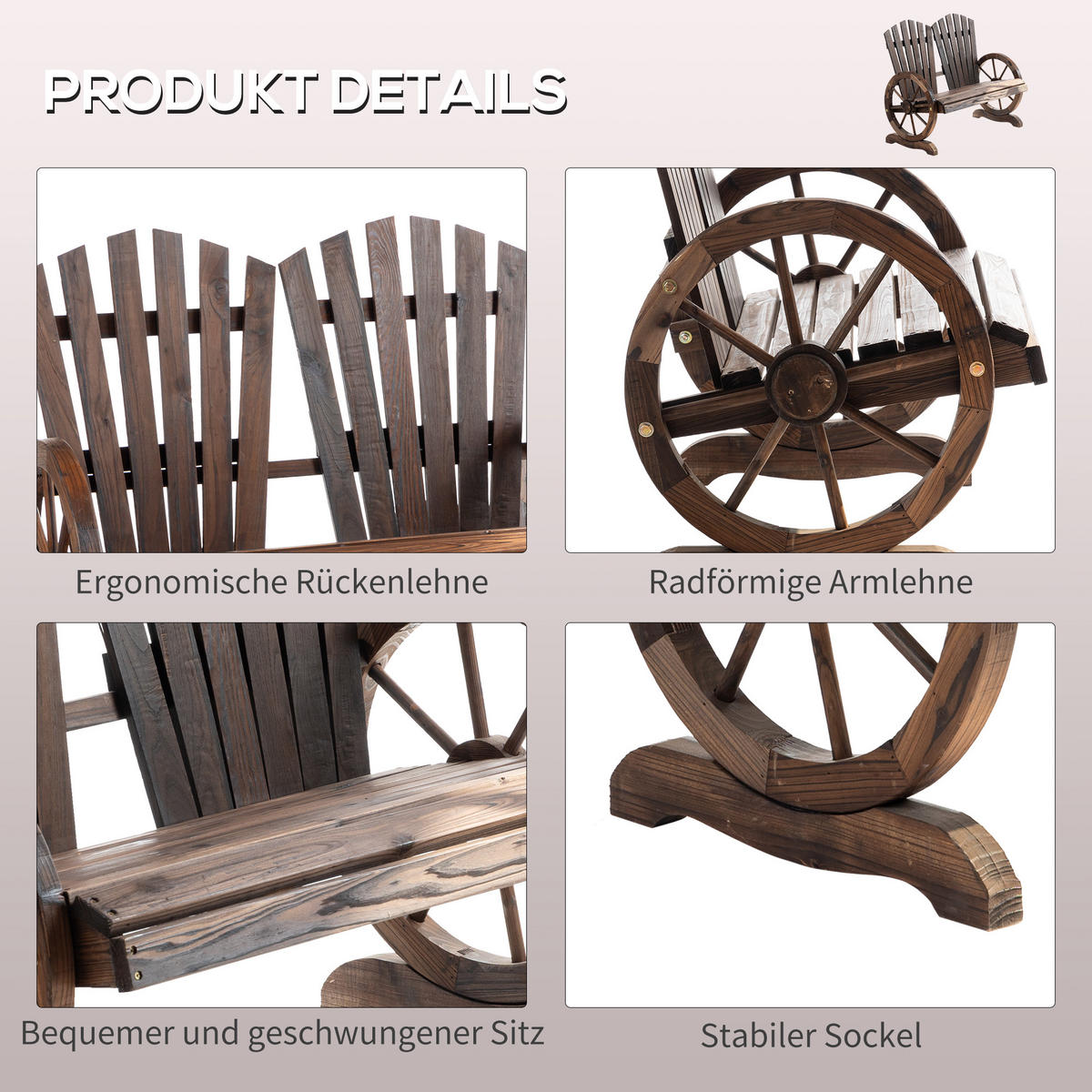 GARTENBANK mit Armlehne Sitzbank Gartenmöbel Massivholz Dunkelbraun - Dunkelbraun, Holz (66/95/108cm) - Outsunny