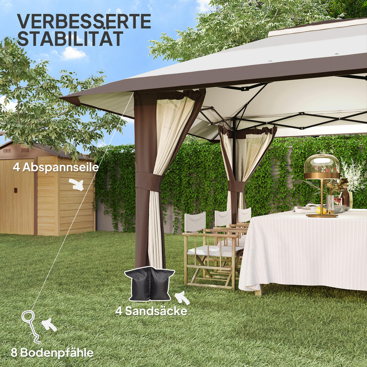 PAVILLON 4x 4m - Beige, Metall (400/281/400cm) - Outsunny