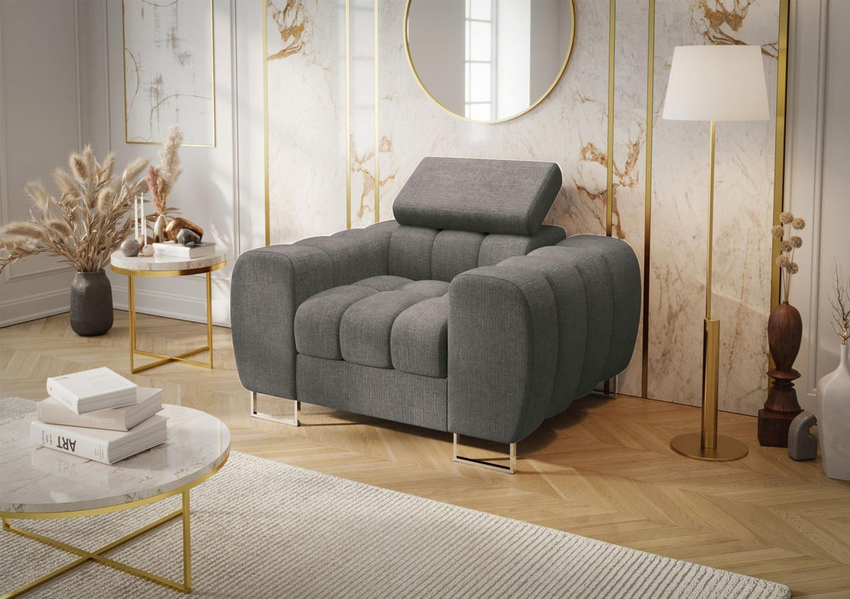SESSEL Bastien In Stoff Moly - Grau, Holzwerkstoff/Textil (115/95/97cm) - Fun Möbel