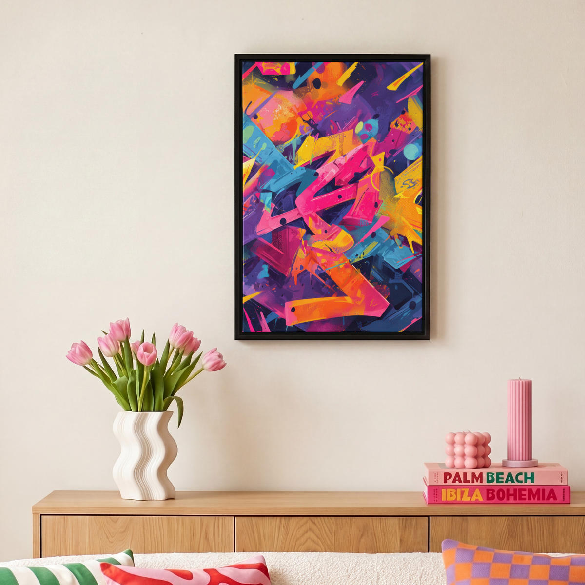 LEINWAND Bilder mit Rahmen - Abstrakt - Formen - Farbenfroh - 20x30 - Magenta, Textil (20/30cm) - MuchoWow
