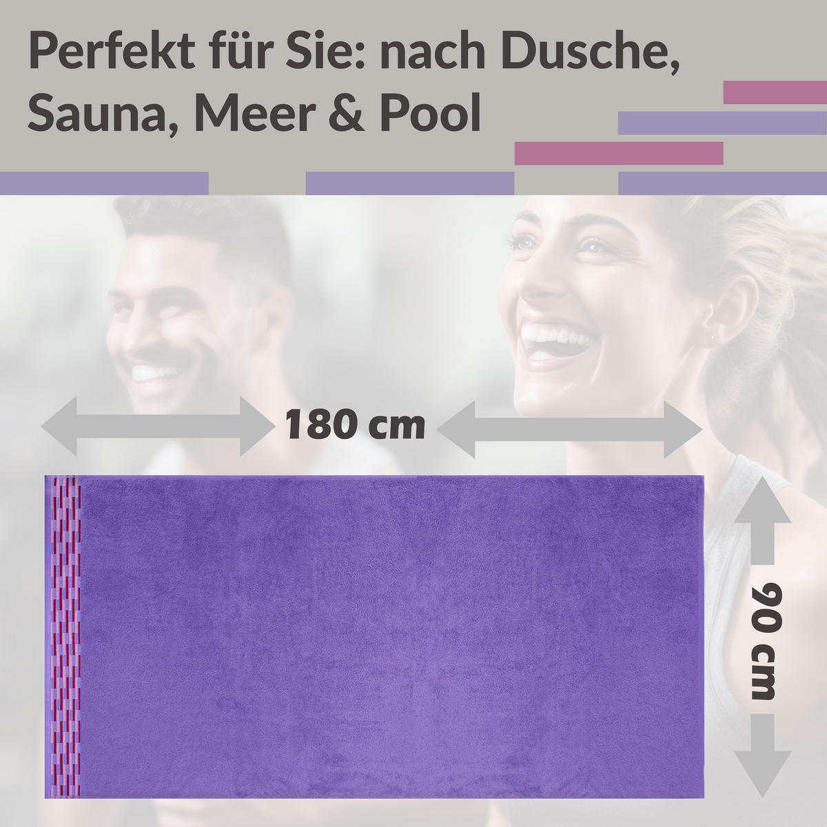 BADETUCH extra groß Lugano Lila 90x180 cm - Lila, Textil (90/180cm) - Lashuma