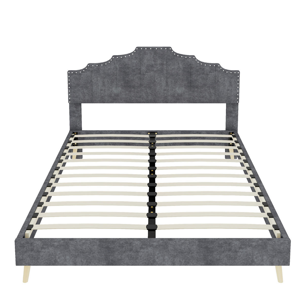 POLSTERBETT 140/200 cm DE-32982 mit geometrischem Kopfteil Grau - Grau, Metall (140/200cm) - ComfortXL