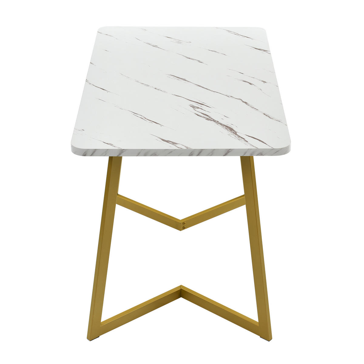 ESSTISCH 117x68x75 cm in Weiß und Gold aus MDF mit Marmoroptik auf goldenen Eisenbeinen - Weiß, Holzwerkstoff (117/68/75cm) - Modfu