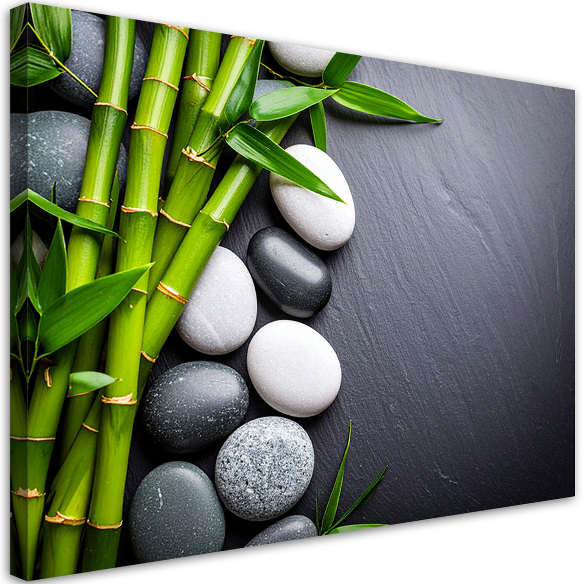 LEINWANDBILD Zen-Steine Bambus 90x60cm - Grau, Textil (90/60cm) - Feeby