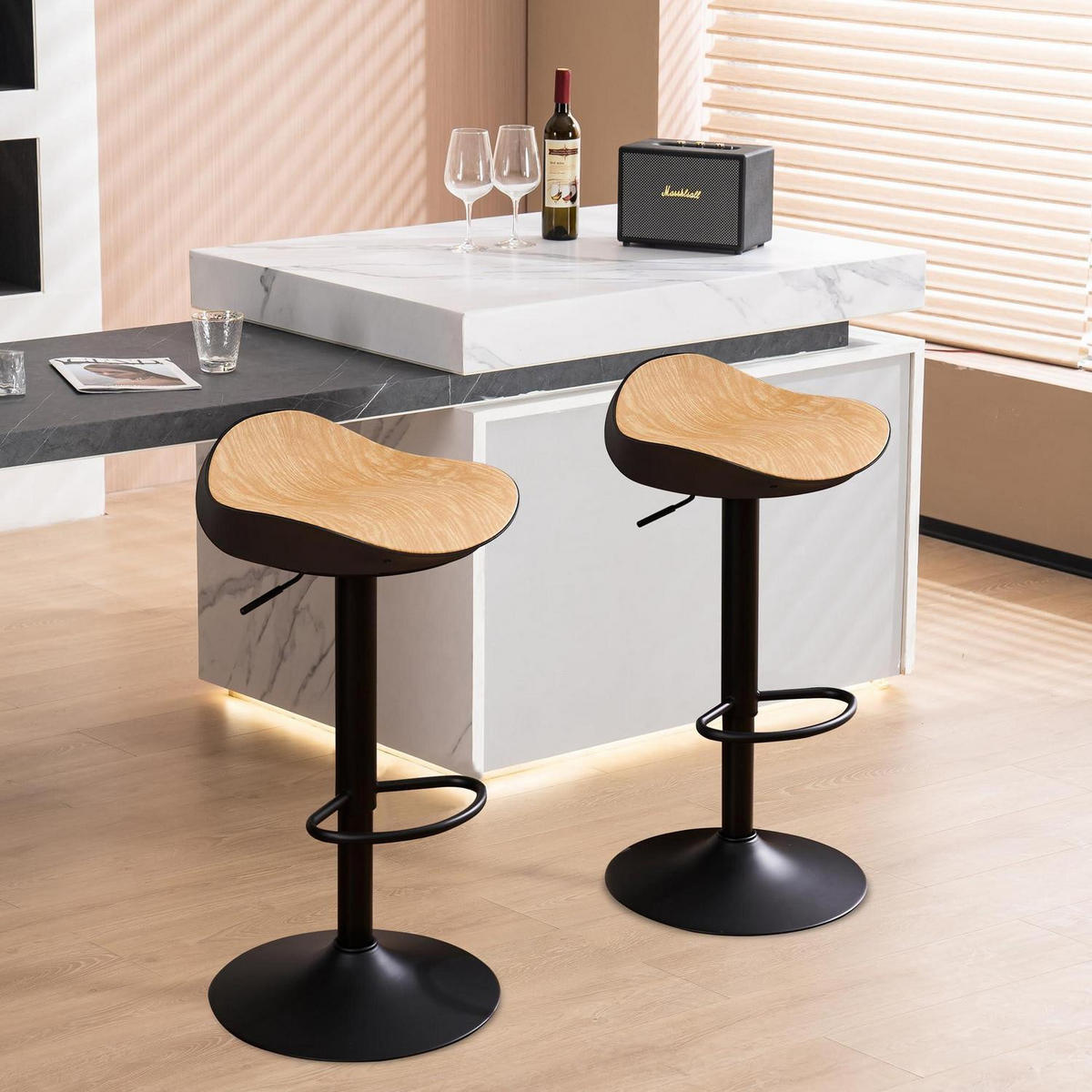 BARHOCKER 2er Set Höhenverstellbar Schwarz Holzoptik - Braun, Holzwerkstoff (38.5/82.5/40cm)