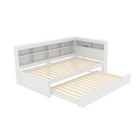 AUSZIEHBETT 90/200 cm DE-01240, in Weiß, mit USB und Ablagefächern - Weiß, Holz (90/200cm) - ComfortXL