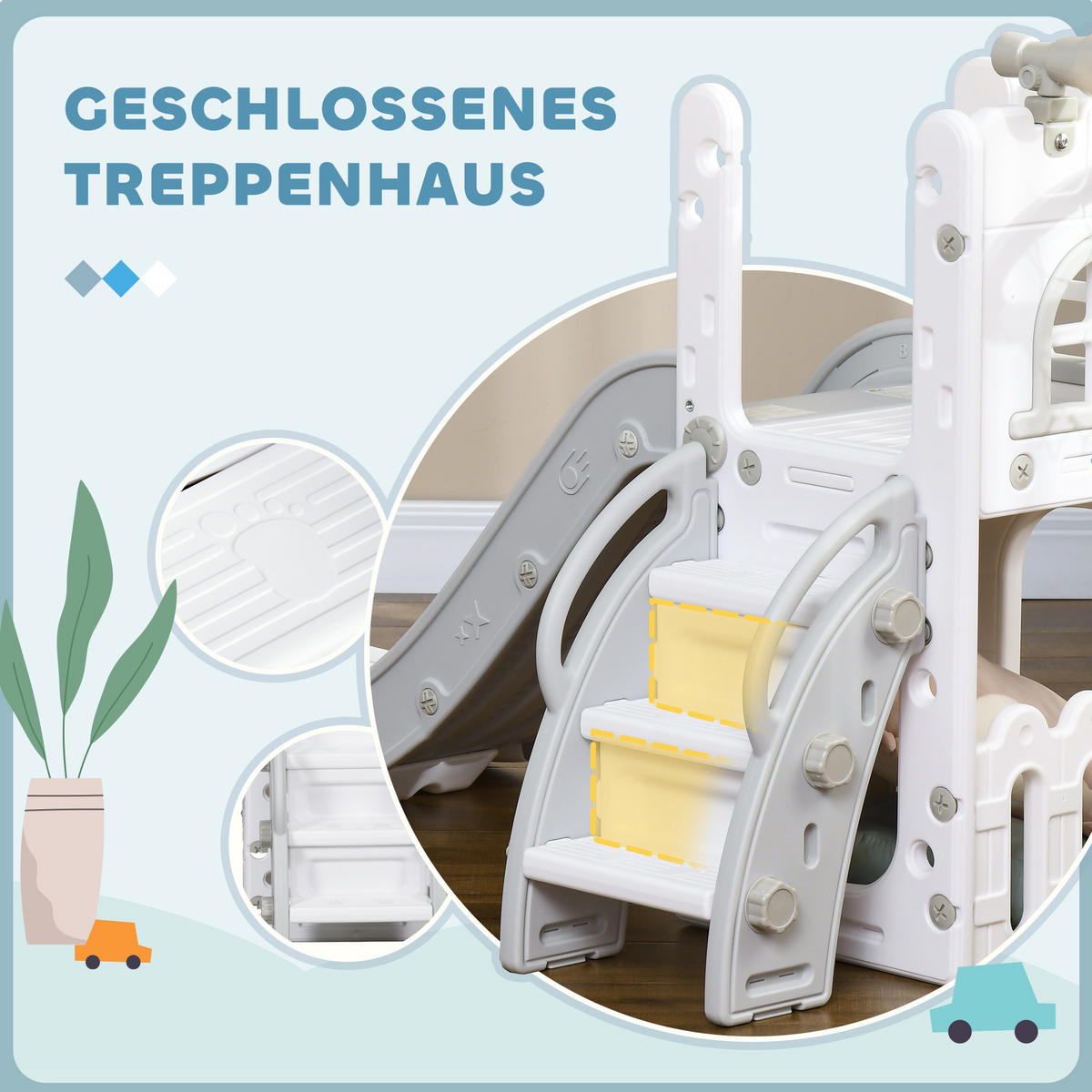 KINDERRUTSCHE 5 in 1 Kleinkinderrutsche mit Basketballkorb Teleskop Grau - Grau, Kunststoff (70/92/177cm) - AIYAPLAY