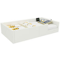 POLSTERBETT 90/200 cm weiß aus MDF mit Ladestation - Weiß, Holzwerkstoff (90/200cm) - OKWISH