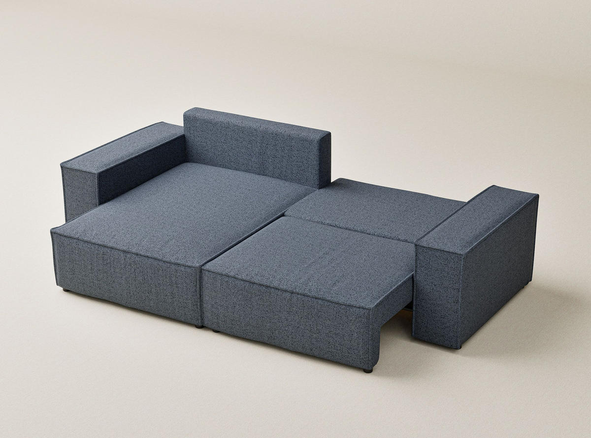 ECKSOFA MIT SCHLAFFUNKTION Zaya Blau Grau Webstoff - Blaugrau/Schwarz, Holz/Holzwerkstoff (255/148cm) - Maison de Reve