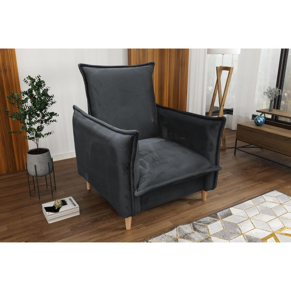 RELAXSESSEL Pillow grau mit Buchenbeinen - Dunkelgrau/Buchefarben, Textil (84/95/88cm) - Beautysofa