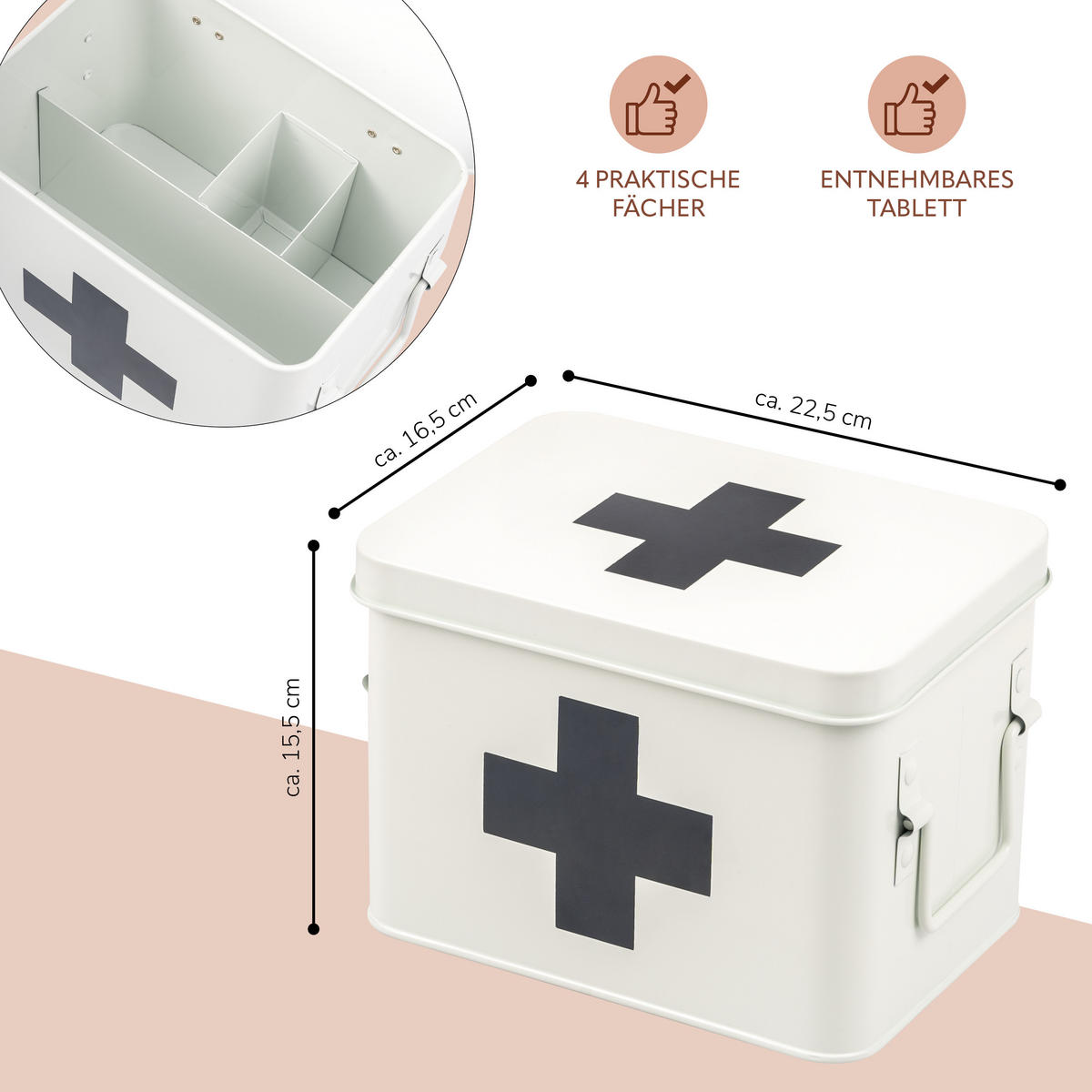 MEDIZINBOX, weiß, Metall - Weiß, Metall (22.5/15.5/16.5cm) - eluno