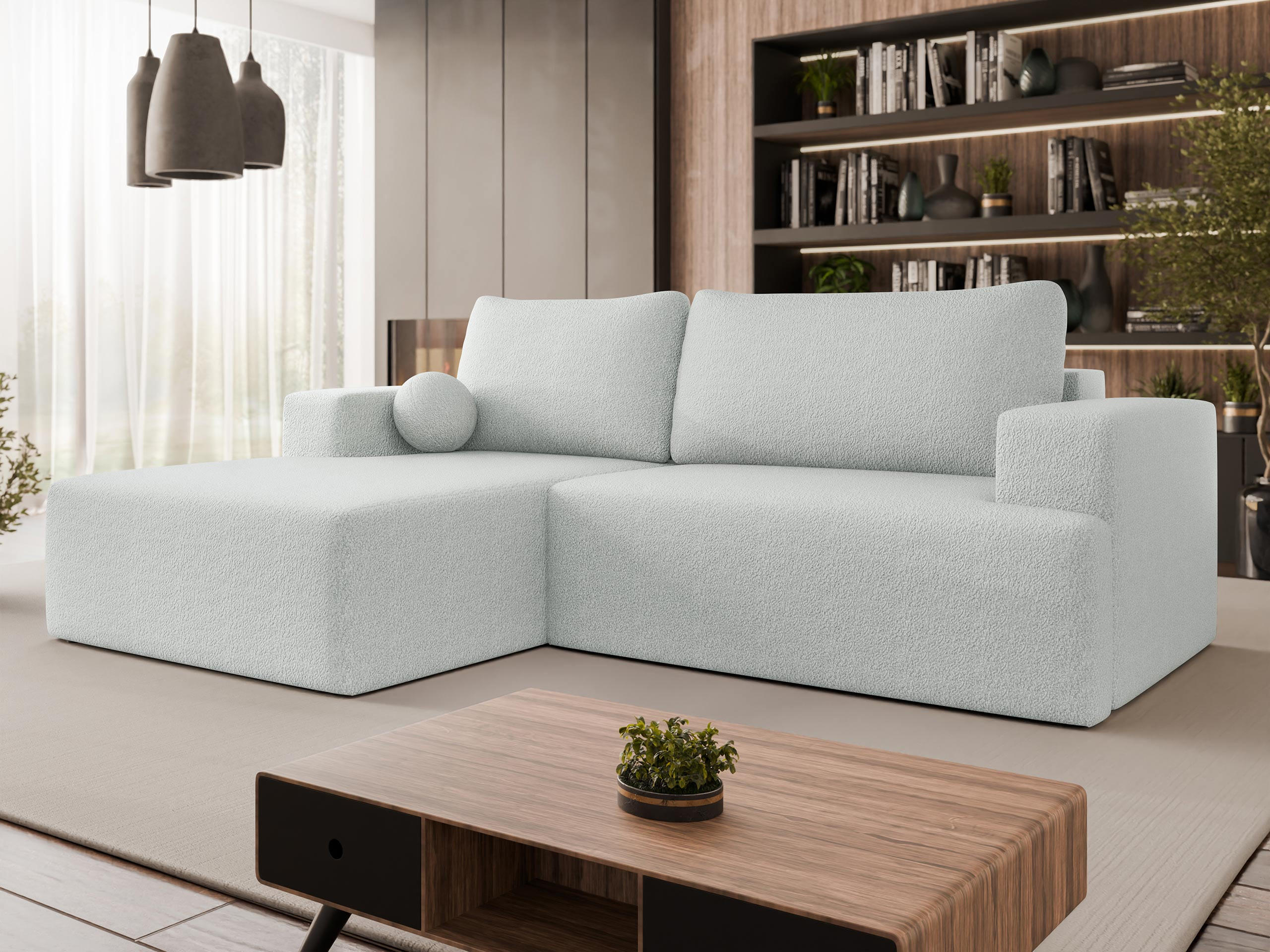 ECKSOFA Mivo, Seite: Links - Hellgrau/Schwarz, Holz/Kunststoff (266/163cm) - MIRJAN24