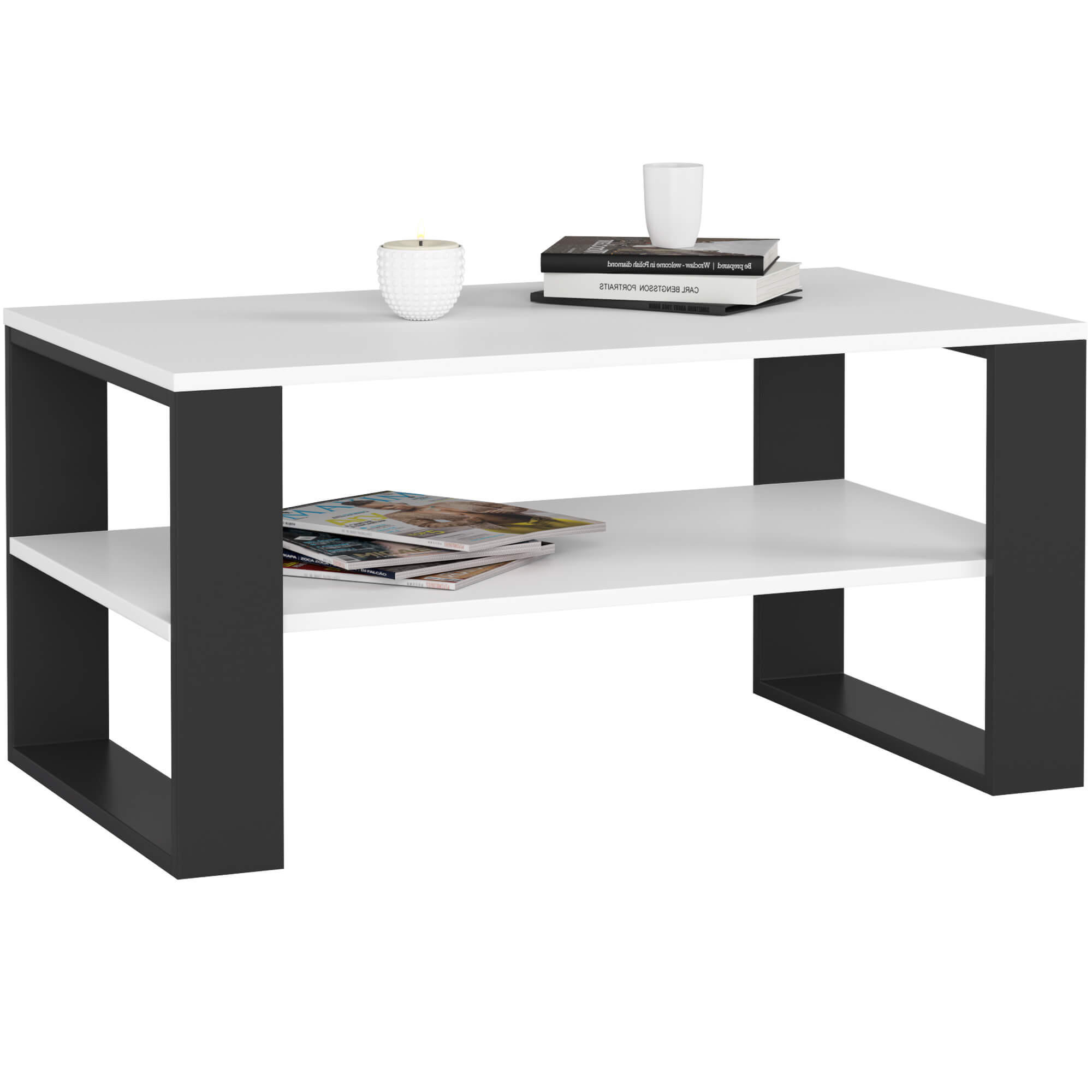COUCHTISCH ALEX Weiß, Schwarz 92x53x45 cm - Schwarz/Weiß, Holzwerkstoff (53/92/45cm) - Akord