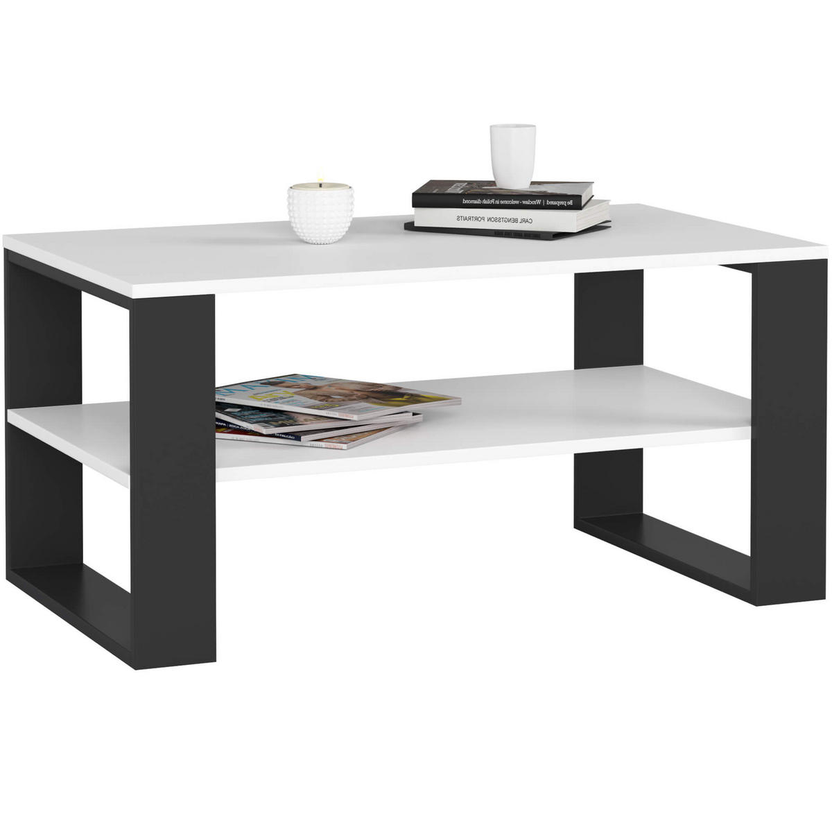 COUCHTISCH ALEX Weiß, Schwarz 92x53x45 cm - Schwarz/Weiß, Holzwerkstoff (53/92/45cm) - Akord