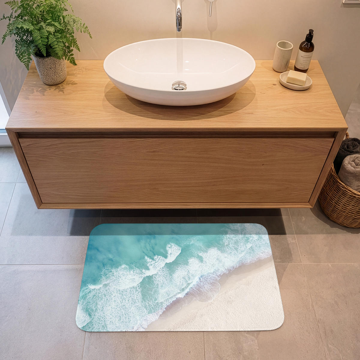 KOUPELNOVÁ PŘEDLOŽKA Pláž - Moře - Příroda - Léto 80x50 cm - tyrkysová, textil/plast (80/50cm) - OnlyWow