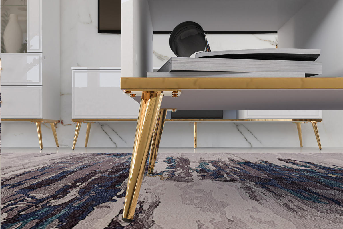 COUCHTISCH ISORIA mit Stauraum, Glas Weiß - Goldfarben/Weiß, Holz/Metall (60/90/42cm) - KONSIMO®