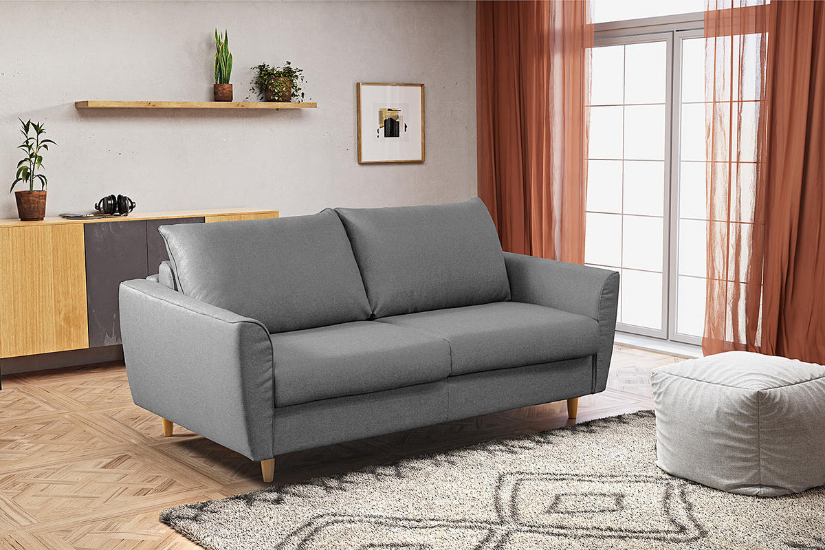 SCHLAFSOFA mit Matratze - Webstoff - Buchefarben/Grau, Buchenholz/Textil (195/90/102cm) - home24