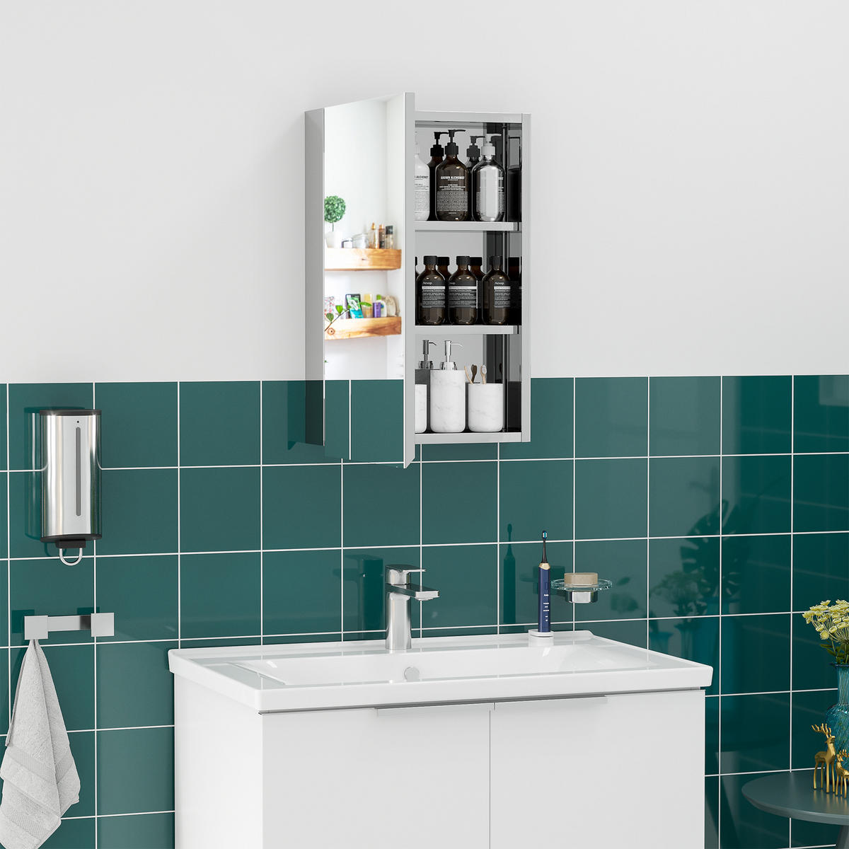 SPIEGELSCHRANK, wandmontierter WC-Schrank, 39 x 12 x 60 cm - Silberfarben, Glas (39/60/12cm) - Vallsero