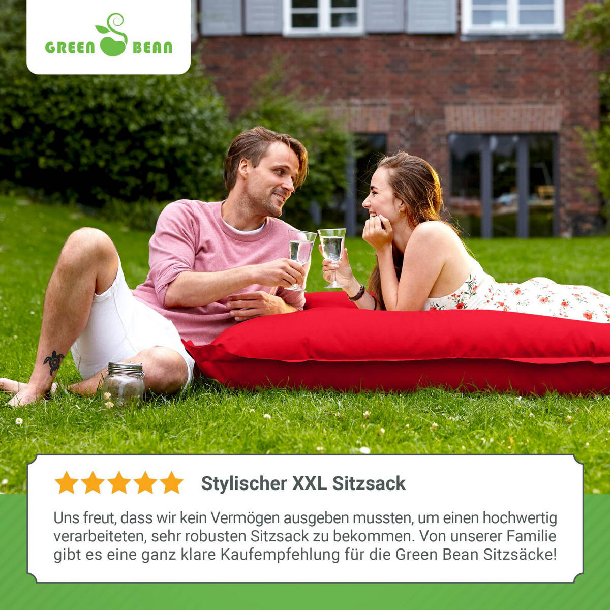 RIESEN-SITZSACK "Square" 120x160cm 270 L - Rot, Textil (120/25/160cm) - Green Bean
