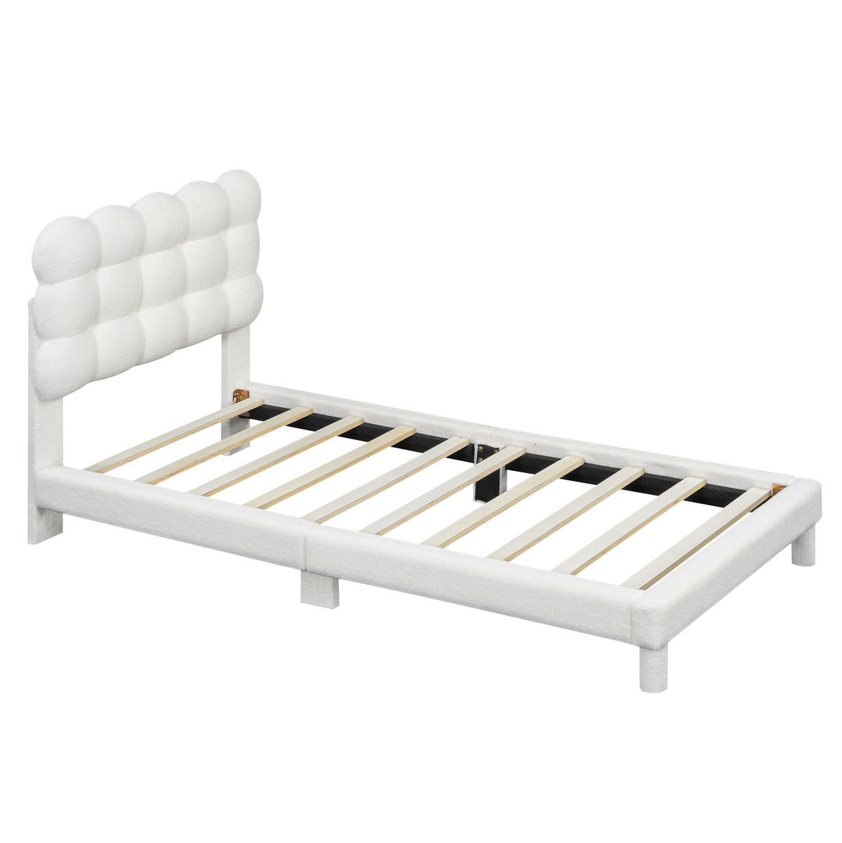 POLSTERBETT 90/200 cm mit 3-fach verstellbarem Kopfteil und Plüschbezug, Weiß - Weiß, Textil (90/200cm) - Redom