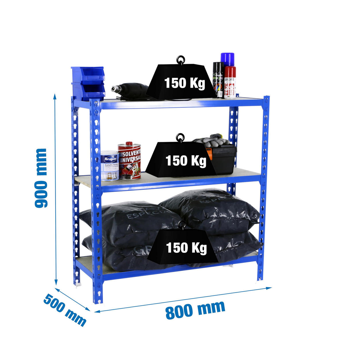 SCHWERLASTREGAL Baby Muli HxBxT 90 x 80 x 50 cm 3 Fachböden Fachlast 150 kg Blau - Blau, Metall (80/90/50cm) - PROREGAL