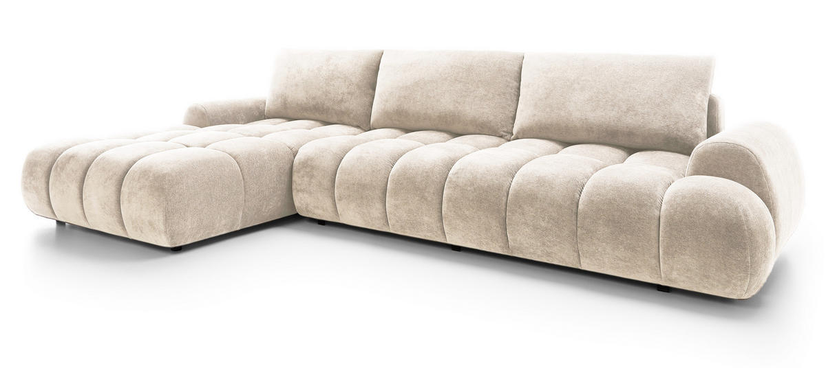 ECKSOFA 340 cm Valerio II, Schlaffunktion, Bettkasten, Links, Vanille - Ecru, Holz (340/177cm) - Emporius